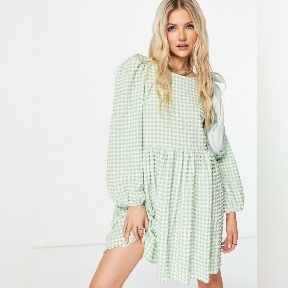 Asos green plaid plaid  dress Large ! - Picture 4 of 6